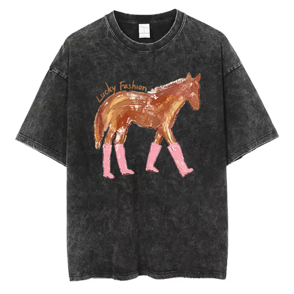 Vintage T-Shirt mit Pferdemotiv für Damen, Niedliche Rosa Stiefel und Pony-Print, Lustiges Western-Style Casual Streetwear Oberteil