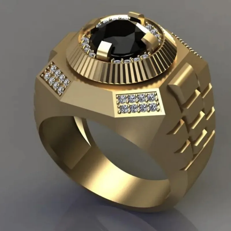 Fashion Men Gold Color Round Men Rings Luxury Black Stones Wedding Party Bridal Ring Jewelry wedding rings round rings finger rings jewelry rings ring jewelry