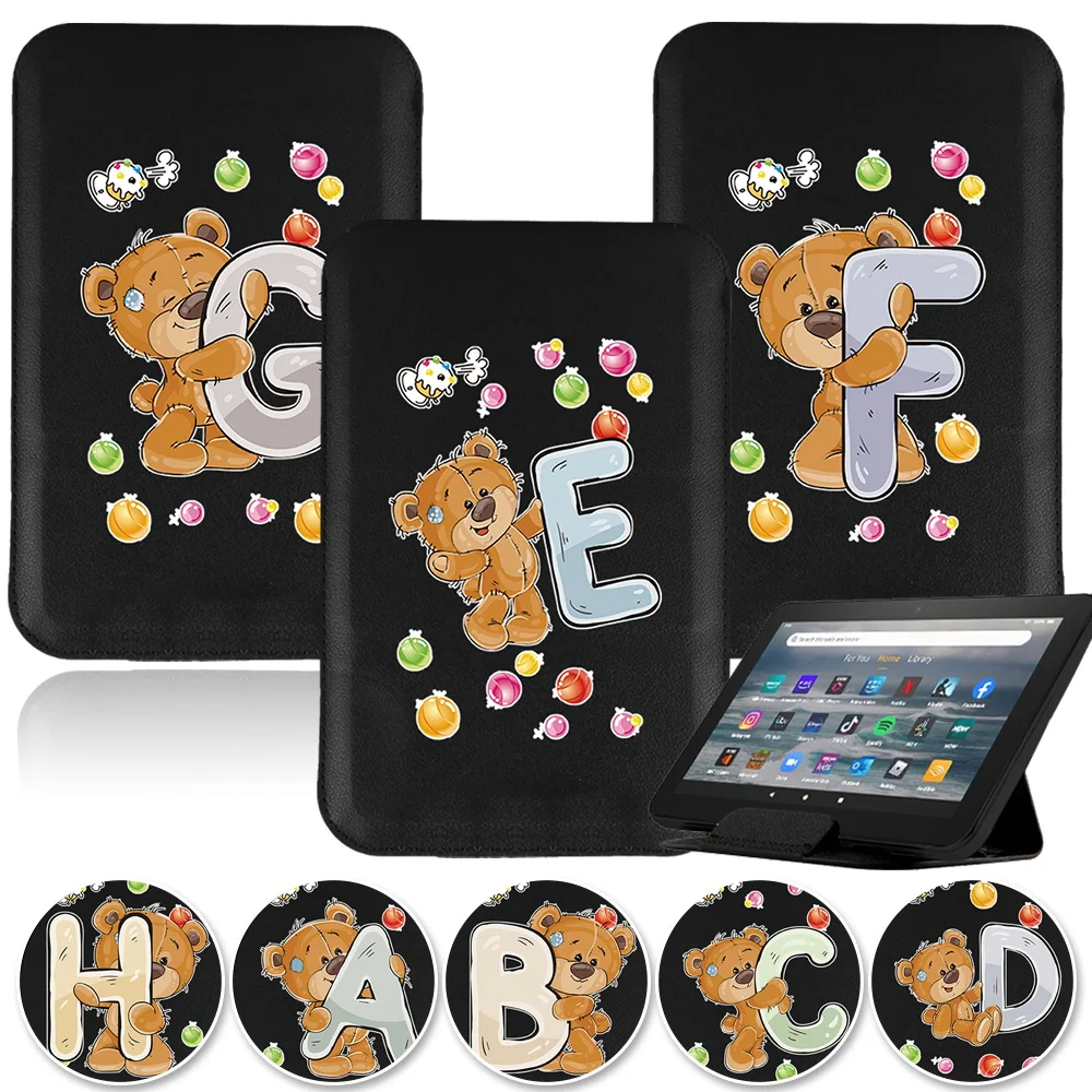 

Universal Bear 26 Letters Tablet Bag Case 7 8 10 10.1 Inch Sleeve Magnetic Stand Cover Pouch Leather Tablets Holder Accessories