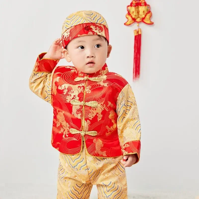 Baby Girls Boys Exquisite Tang Suit Chinese Traditional Costumes Clothing Set Hanfu Infant Spring Festival New Year Clothing