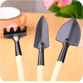 3 pcs/set Mini Portable Gardening Tool Metal Head Shovel Rake Spade Plant Garden Soil Raising Flowers Wooden Handle Tool Set