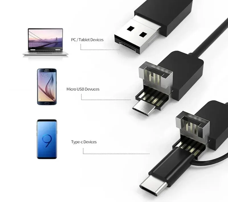 Inspection Camera Mini Endoscope Camera 1080P 3 In1 Endoscope Camera Sewer Industrial Piping Car Inspection Endoscopic 8Mm USB/Micro USB/Type-C Inspection Camera