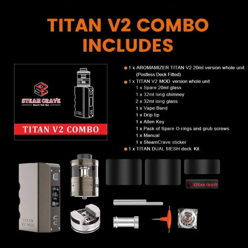 Original Steam Crave TITAN V2 Combo Vape Kit 300W Adjustable Voltage Support 4 18650 Battery 10th Anniver Electronic Cigarette vape kit