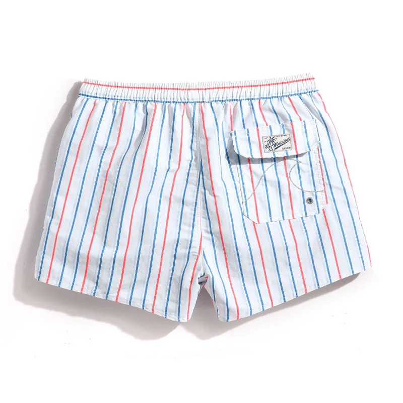 Gailang Beach Pants Men's Beach Vacation White Striped Shorts Hot Spring Swimming Pants with Inner Lining - 2