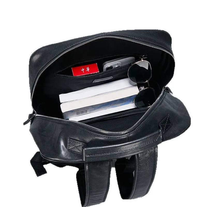 New Genuine Leather Backpack Men Large Capacity Top Grain Casual Travel Korean Style Trendy Business Backpack
