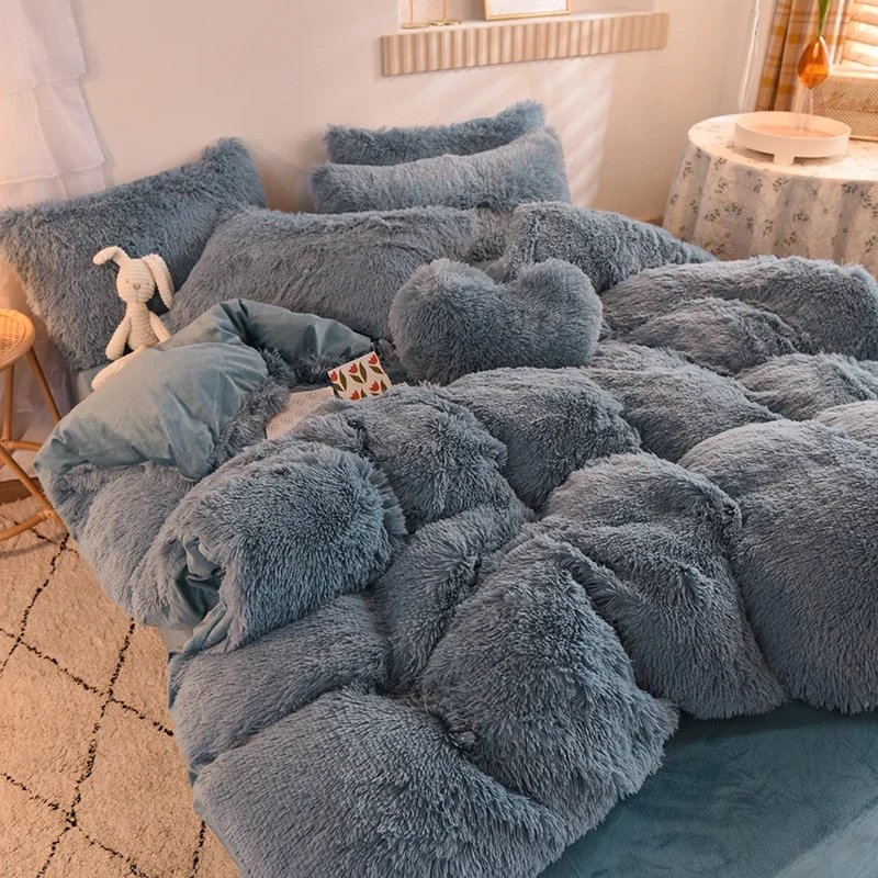 3pcs Winter Snow Fleece Four-piece Bedding Thick Velvet Coral Velvet Flannel Dormitory Duvet Cover