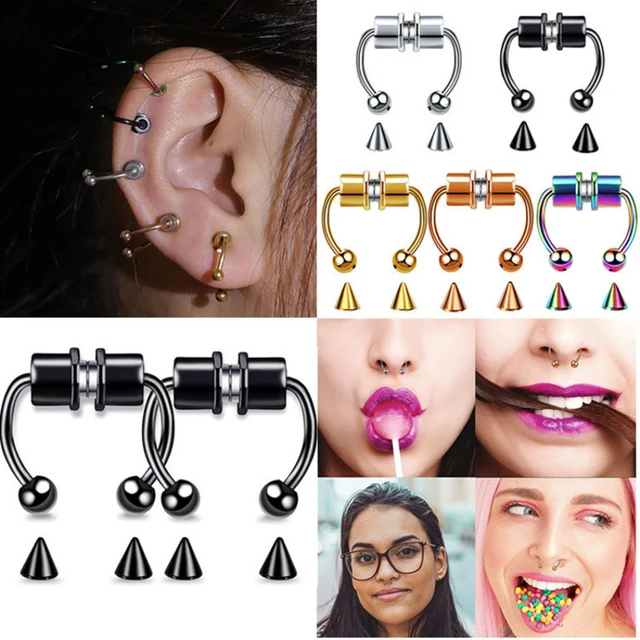 Aço inoxidável falso piering nariz anel brincos moda punk não piercing nariz  clip feminino masculino perfuração septo corpo jóias - AliExpress