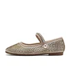 2025 Summer New Full Diamond Retro French Square Headed Mary Jane Women's Shoes Shallow Mouth Pearl Flat Bottom Grandma's Shoes 6