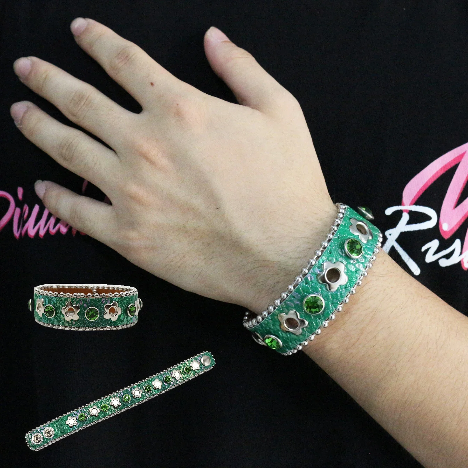 Braccialetto In Pelle Con Strass E Teschio – Regolabile Uomo Donna, Stile Punk Rock - 2