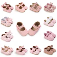 Baby Newborn Girl Princess Anti slip Bow Shoes Preschool Children's Soft PU Leather Walking Shoes Pink Series First Walking Shoe 1