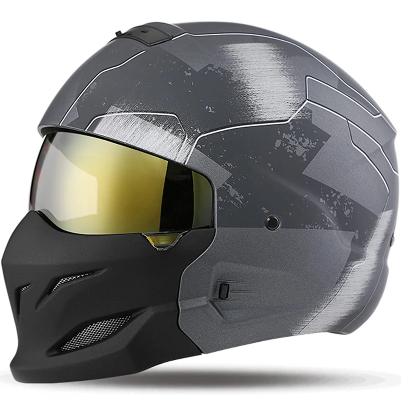 thumbnail image 1 of Casco de motocicleta de cara completa con combinación de personalidad de moda, casco retro para montar en las cuatro estaciones, casco de locomotora de medio casco, 1 of 5