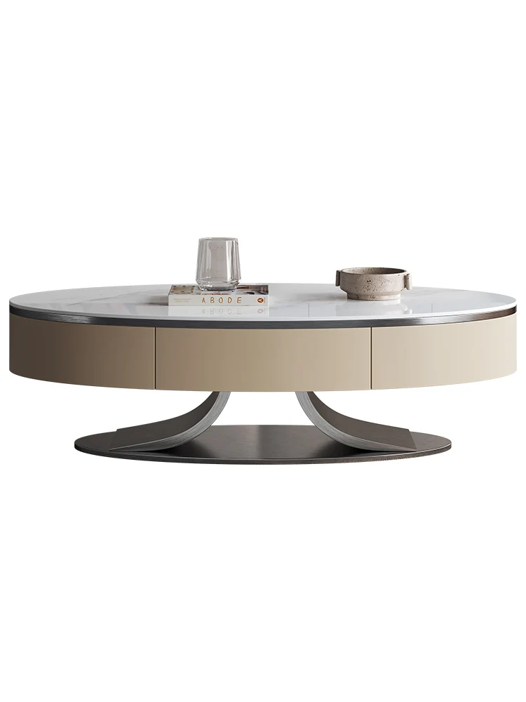 

ZL Light Luxury Stainless Steel Oval High-End Stone Plate Coffee Table Household Minimalist Coffee Table