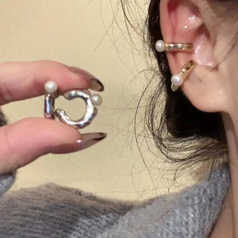 Pendientes De Clip De Perla Blanca De 10mm - Sin Perforación, Estilo Retro, Plata Bañada