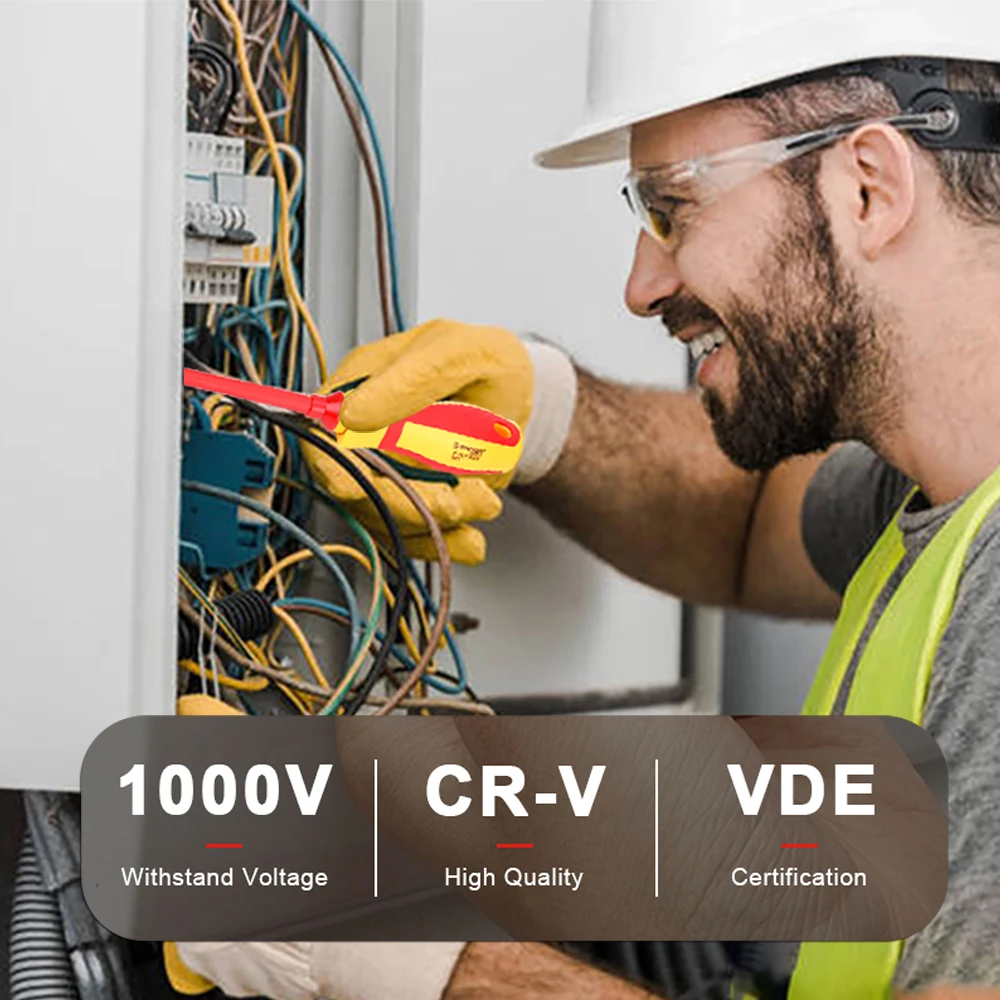 VDE 절연 스크루 드라이버 세트 1000V/500V 슬롯 형 필립스 자기 스크류 드라이버 비트 키트 (테스터 펜 포함) 전기 기사 핸드 툴
