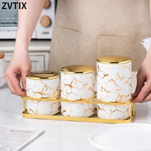 

Luxury Light Ceramic Sealed Pot Grain Storage Tank Ceramic Sugar Bowl Can Domestic Moisture Proof Snack Kitchen Jars For Spices