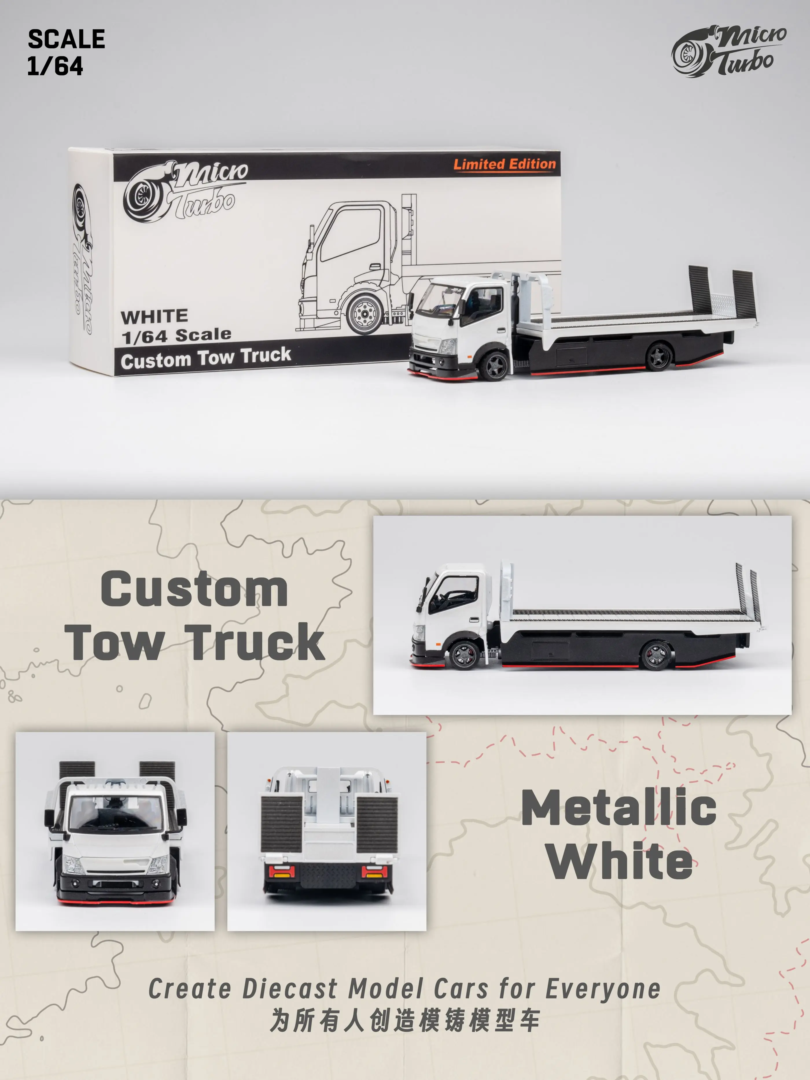 

Newly Stocks Micro Turbo 1:64 Diecast Custom Tow Truck Metallic White In 2024