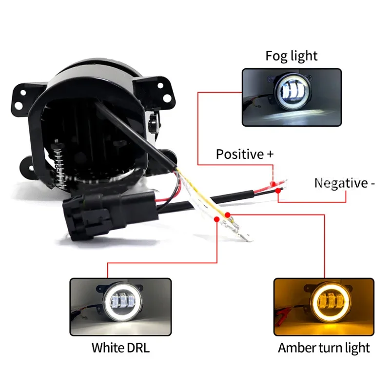 60W 4-Inch LED Fog Lights with White Halo Ring and Amber Turn Signal Lamp