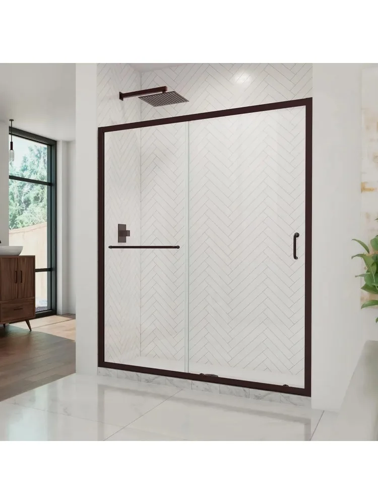 Half frameless sliding shower door, transparent glass 6mm thick tempered glass 2