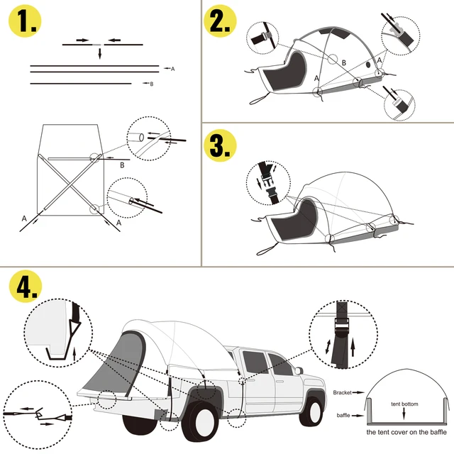 SucceBuy 5-8 FT Waterproof Truck Tent Car Accessories Bed for Full/Mid Size Truck 2-Person Sleeping Capacity for Camping Hiking Waterproof Truck Tent – Fits 5–8 FT Beds, 2-Person Camping Tent for Full & Mid-Size Trucks 4