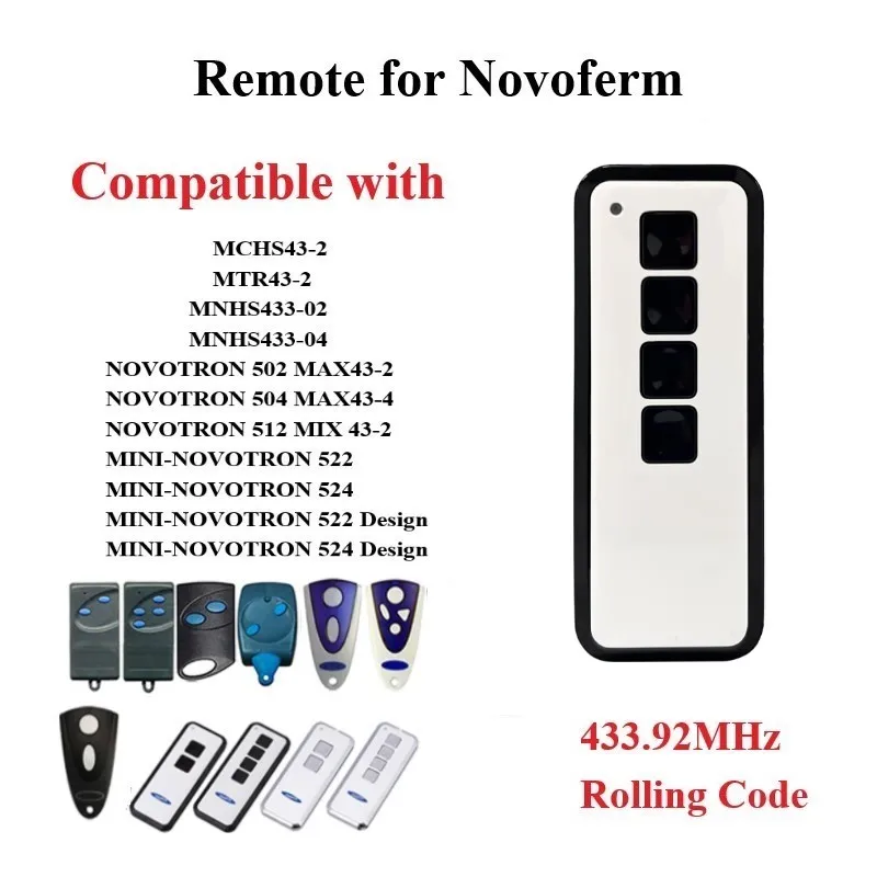 

NEW NOVOFERM NOVOTRON 502 512 522 524 MNHS433-02 MNHS433-04 MINI-NOVOTRON 522 Garage Door 433.92MHz Rolling Code