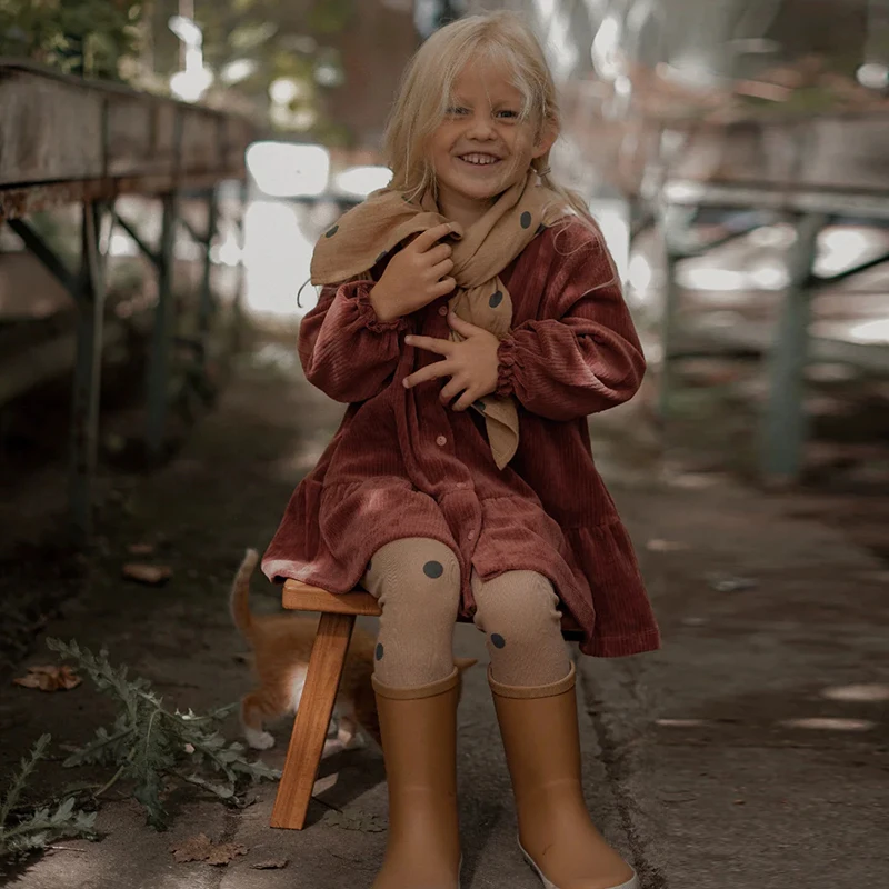 Autumn Retro Corduroy Buttons Up Long-Sleeved Dress For Girls New Children's Casual Loose Ruffled Princess Dresses TZ357