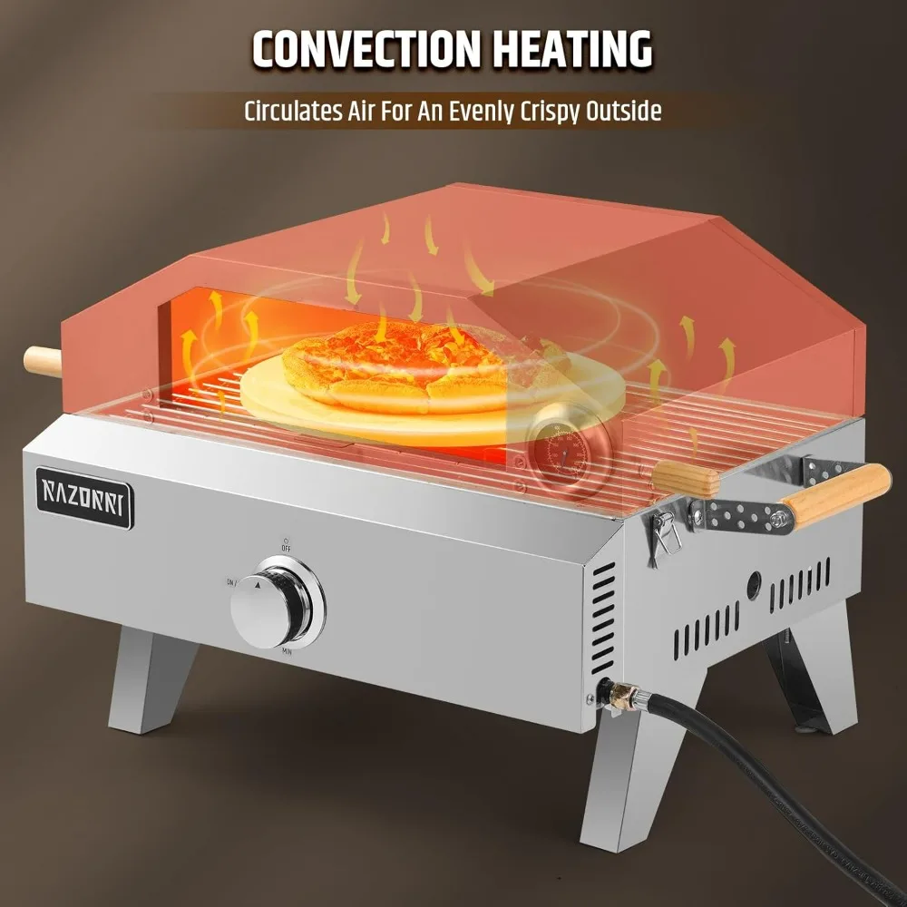 Razorri Outdoor Propane Pizza Oven, 13-Inch Stone and Thermometer Included, 2-in-1 Pizza Maker and BBQ Grill for Camping and Pat