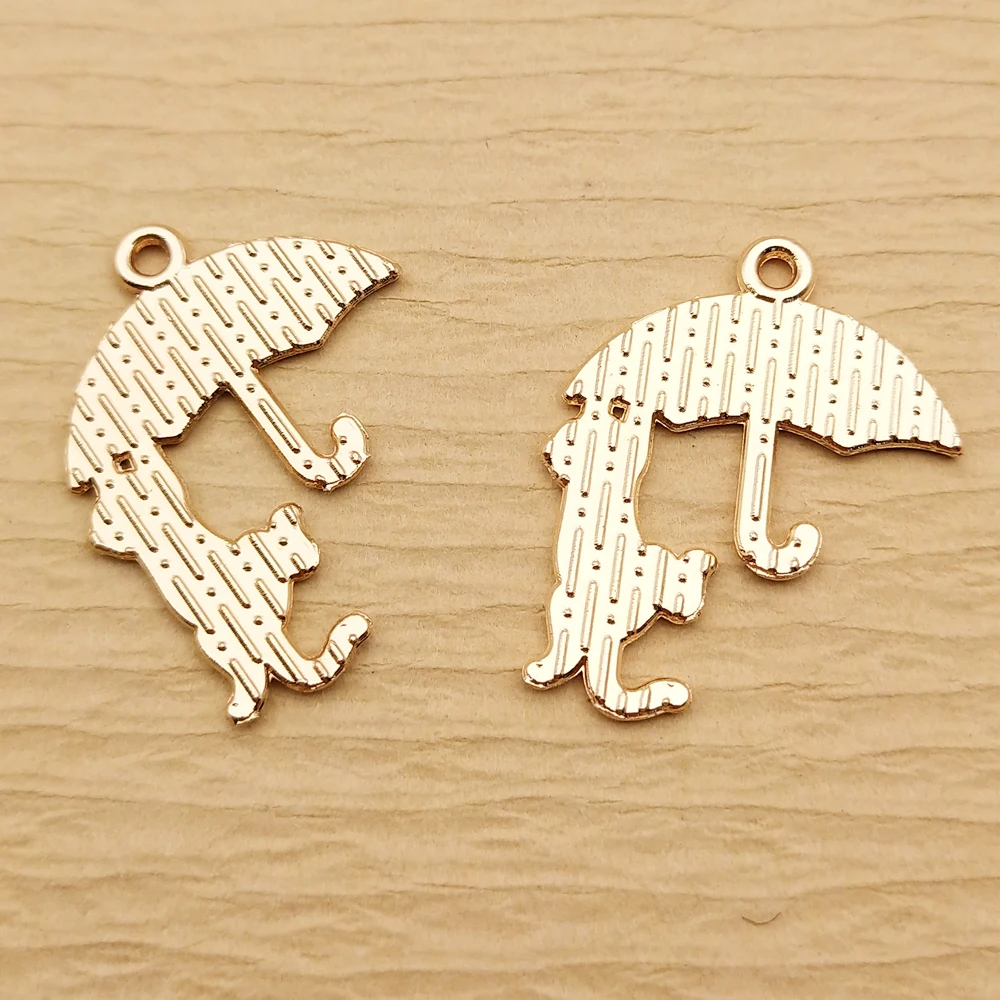 10개 우산 고양이 참 장식품, 쥬얼리 제작용 목걸이 팔찌 열쇠고리 펜던트 DIY 액세서리 공예 합금 금도금
