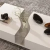 Modern Coffee Table with Lights & Glass Tabletop with 2 Drawers, Central Table with Storage, White, Living Room Coffee Table 4