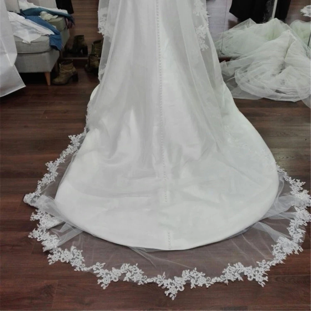 3M Romantic Wedding Veil White Ivory One Layer Lace Appliques Edged Long Bridal Veils Without Comb De Noiva Voile Mariage nuoxifang robe de mariage long sleeve wedding dresses new style romantic lace appliques bridal dress a line vestidos de noiva