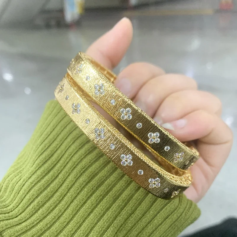 Lucky Flower Bangles Big Bangle for Women Gold Color Bracelets Female's High Quality Jewelry