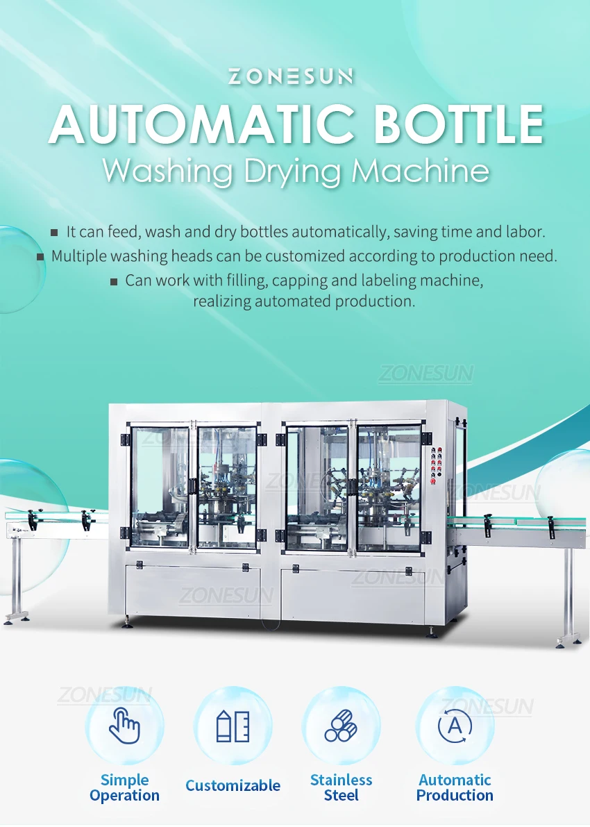 ZONESUN ZS-WB12A Full Automatic Pet Recycle 12 Heads Glass Bottle Washing Drying Machine Milk Rotary Wine Plastic Bottle