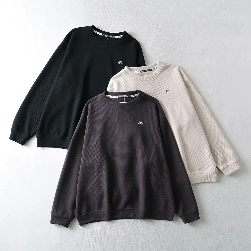 Sweatshirts Women Tops Pullover Sweater Cotton Autum Long-sleeved Letter Embroidery Lazy European Waffle Leisurewear Pullovers
