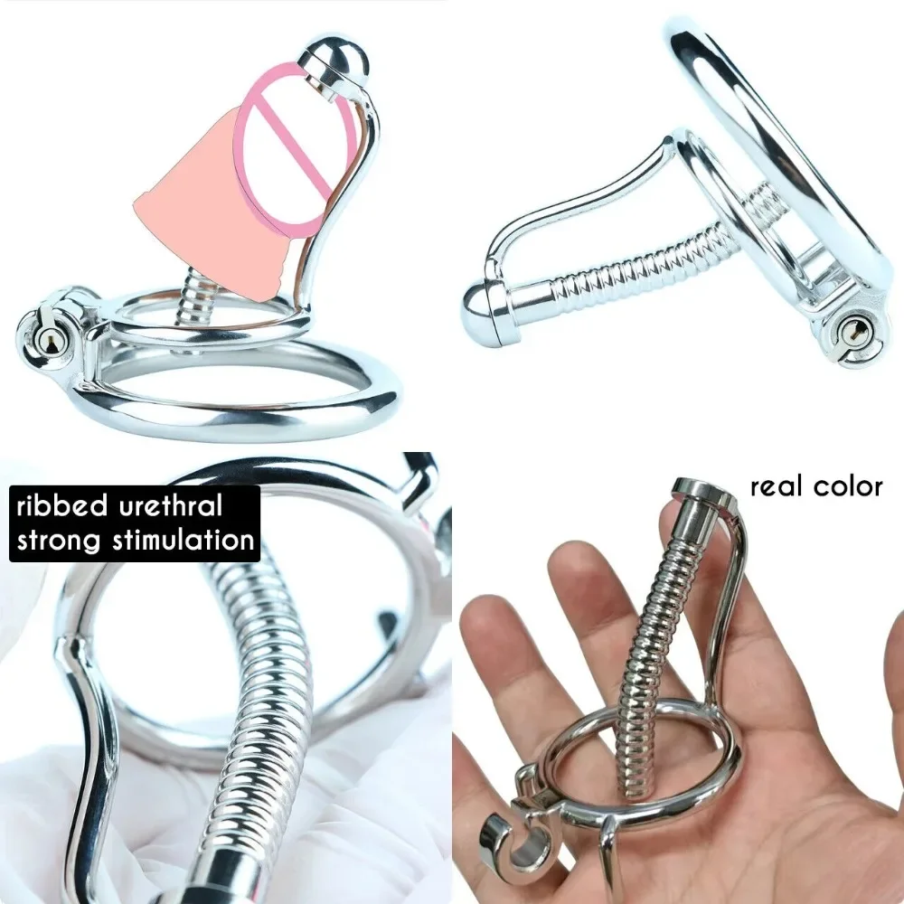 Adult Chastity Cage Lock Toys Penis Urinary Plug Stainless Steel Male Cock Cage Device Cock Ring Sex Toys For Men Chastity Belt