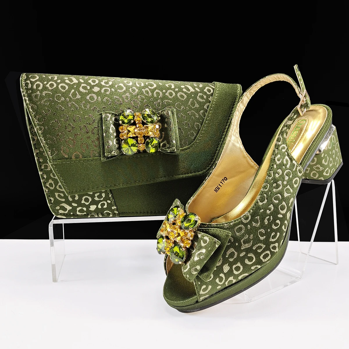 Doershow Italian green Shoes And Bag Sets For Evening Party With