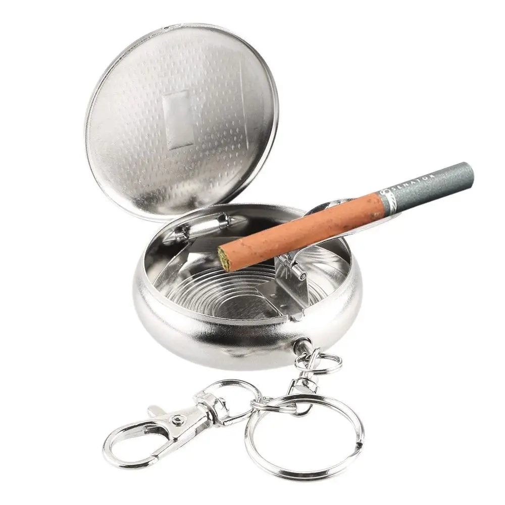 Mini Metal Cigarette Ashtray Key Chain Round Shaped Ashtray Portable Smoking Accessories Cigarette Supplies