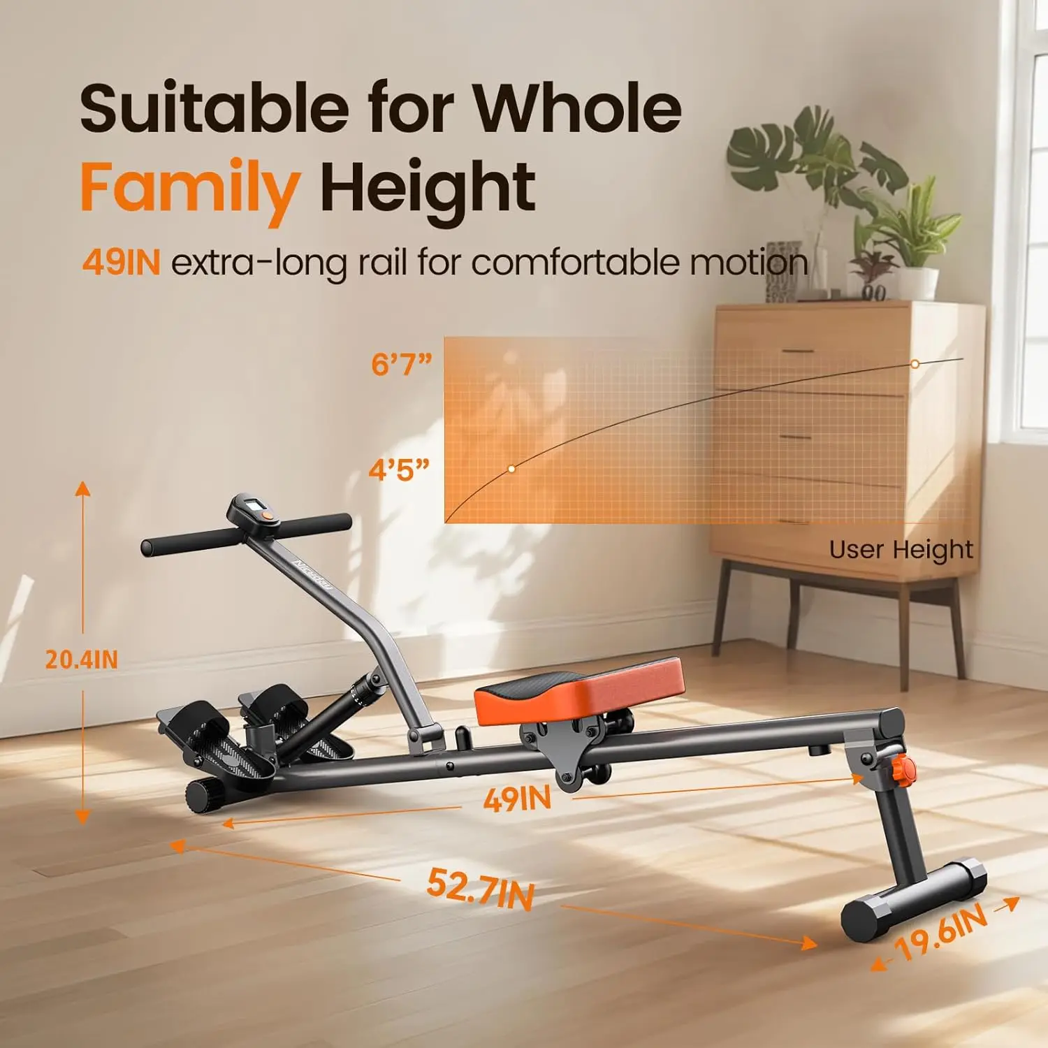Rowing Machine, Hydraulic Rower Machine with 16 Resistance Levels, 300LBS Loading Capacity