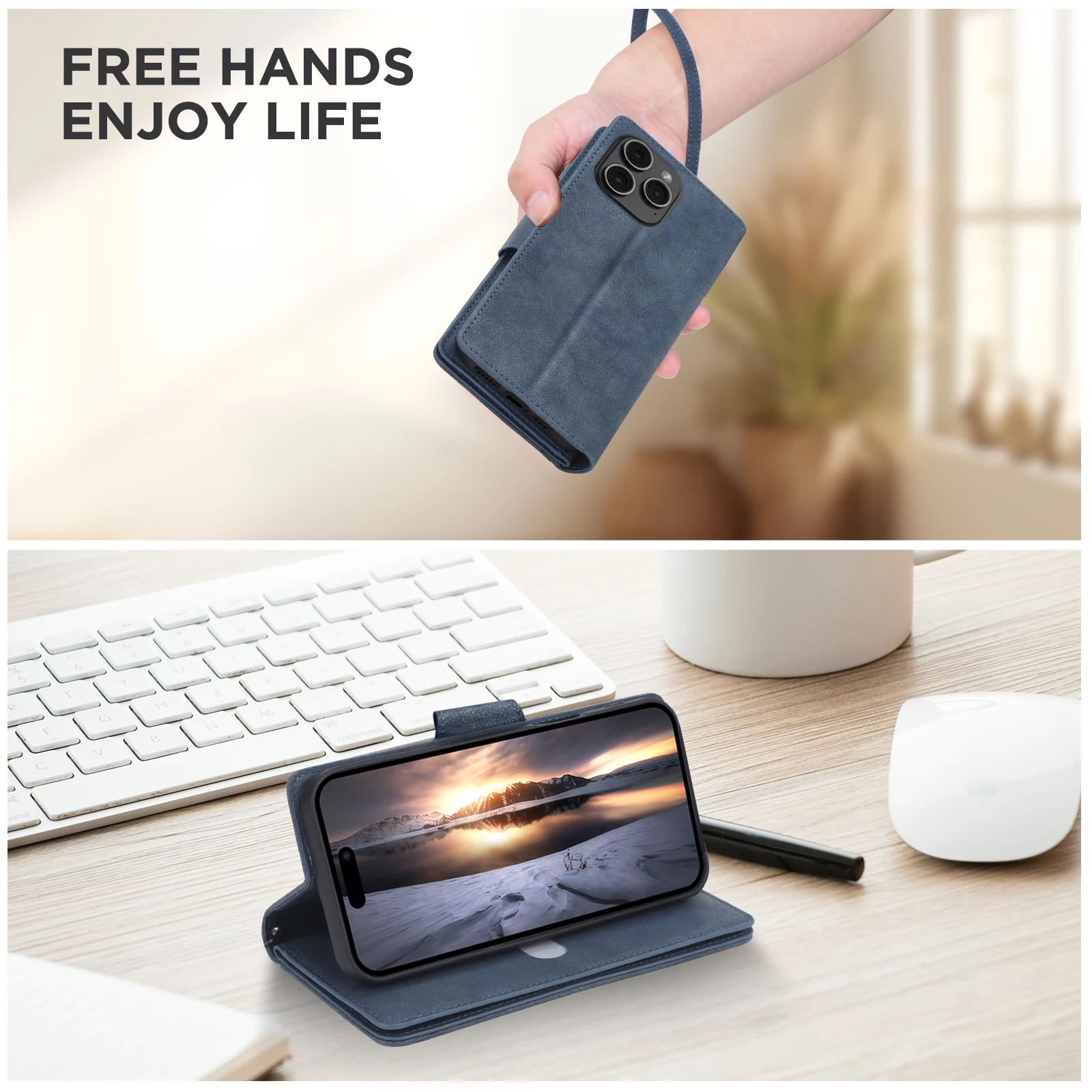 Leather Wallet Case with Multi-Card Slots and Kickstand