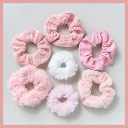 Luxurious Plush Hair Scrunchies Set - 7 - Piece Collection of Soft Hair Bands & Ties (Pink)