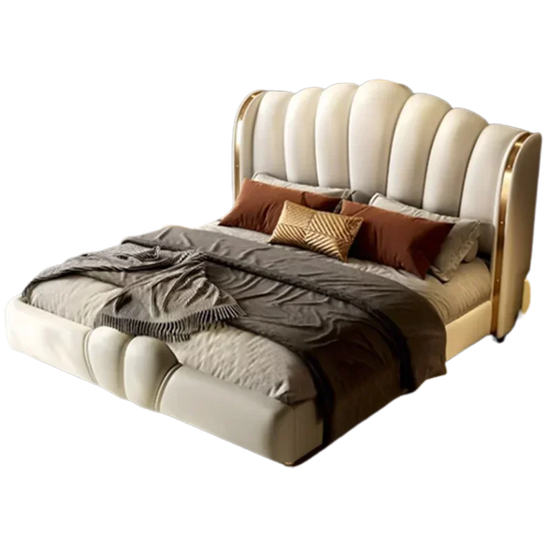 

Nordic Unique Aesthetic Bed King Size Cheap Cute Modern Queen Bed White Faux Leather Camas Matrimonial Bedroom Furniture