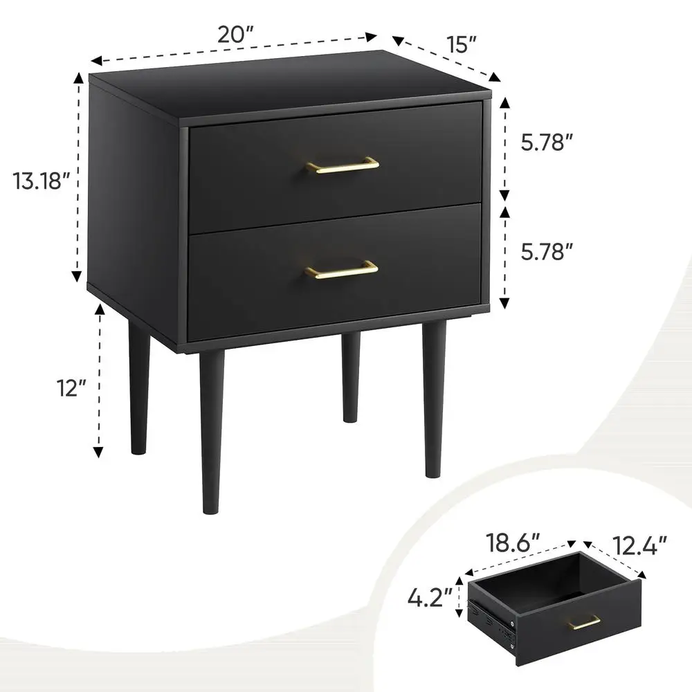 2 Drawer Nightstand Bedside Table Storage Cabinet Modern Design Furniture Bedroom Living Room 3