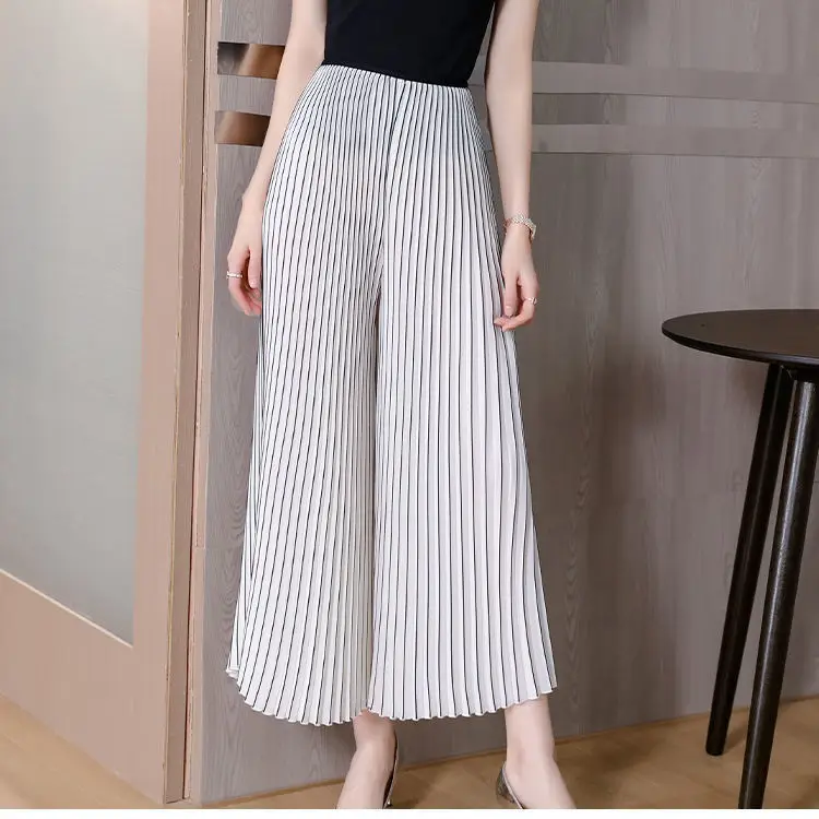 2024 Spring Women's Pants Long Loose Wide Leg  Elastic Pleated  Skirt  Long  High Waist Pants  sweatpants women
