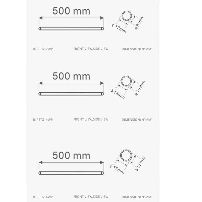Bykski-물 냉각 파이프 PETG/PMMA/반투명 아크릴 하드 튜브 OD12mm / OD14mm/OD16mm, 투명 파이프, 50cm 길이