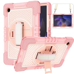 Rugged Shockproof Kids Tablet Case with Rotatable Stand & Hand Strap for Samsung Galaxy Tab A8 10.5 (2022) (Rose pink)