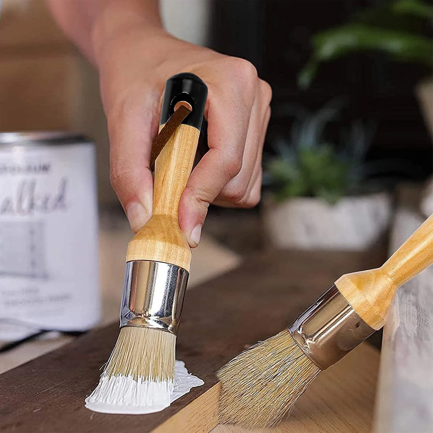 Art Brush Set-4 Pcs Bristle Stencil Brushes for Chairs and Other Wood Furniture ,Flat Pointed and Round Chalked Paint Brushes