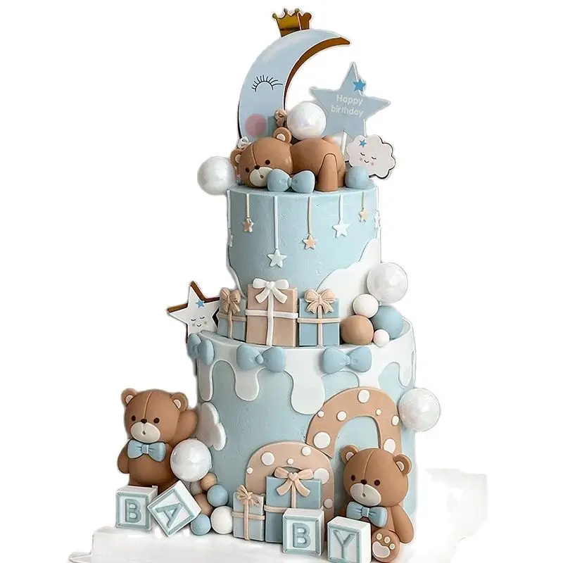 Bären-Kuchenaufsatz, blauer Bär, Kugeln für Babyparty, Party-Dekoration, blauer Mini-Bär, Kinder, alles Gute zum Geburtstag, Partyzubehör, Teddy-Thema