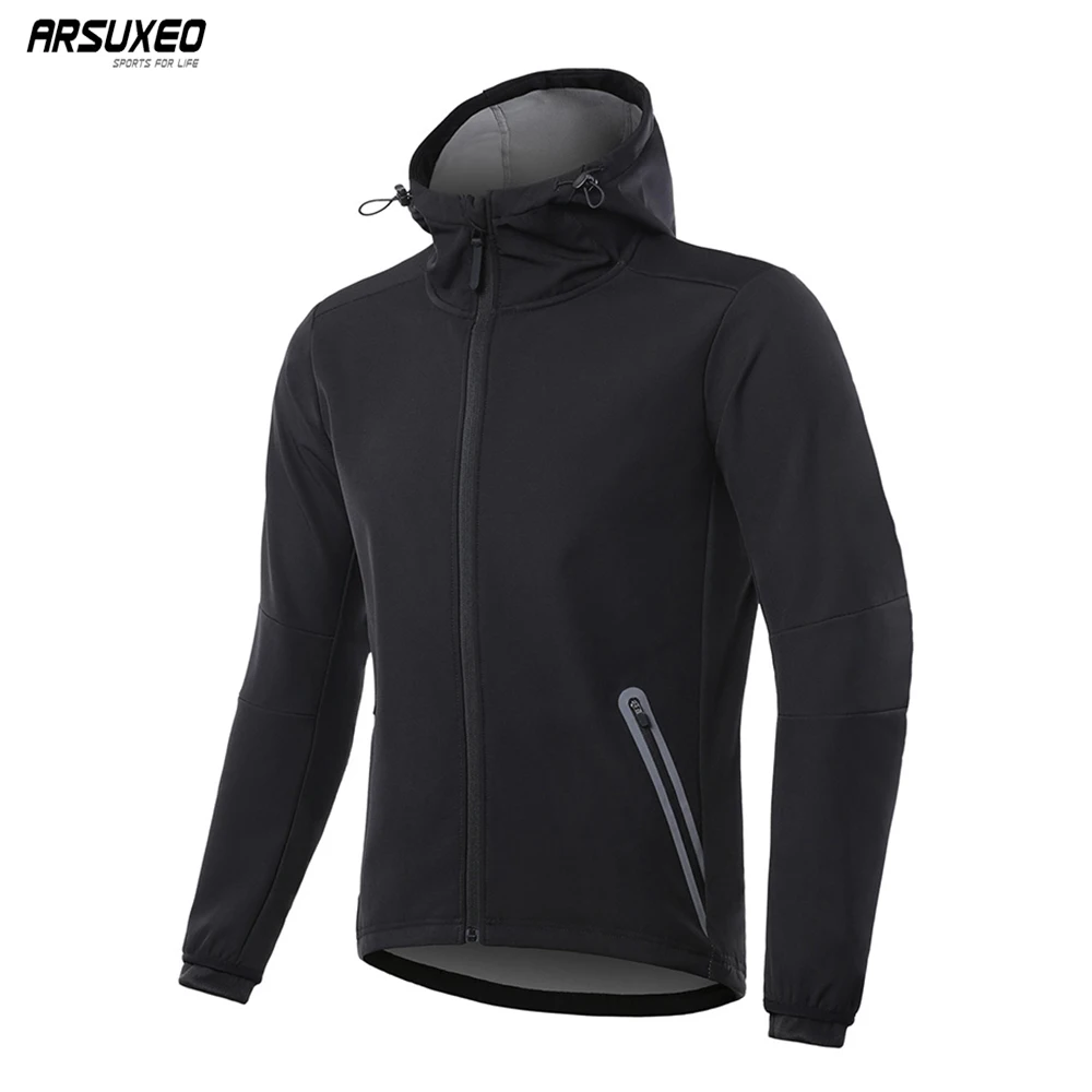 ARSUXEO Men Cycling Jacket Reflective Hoodies Top Hiking Fishing Gym Running Biking MTB Breathable Heated Jackets 22D