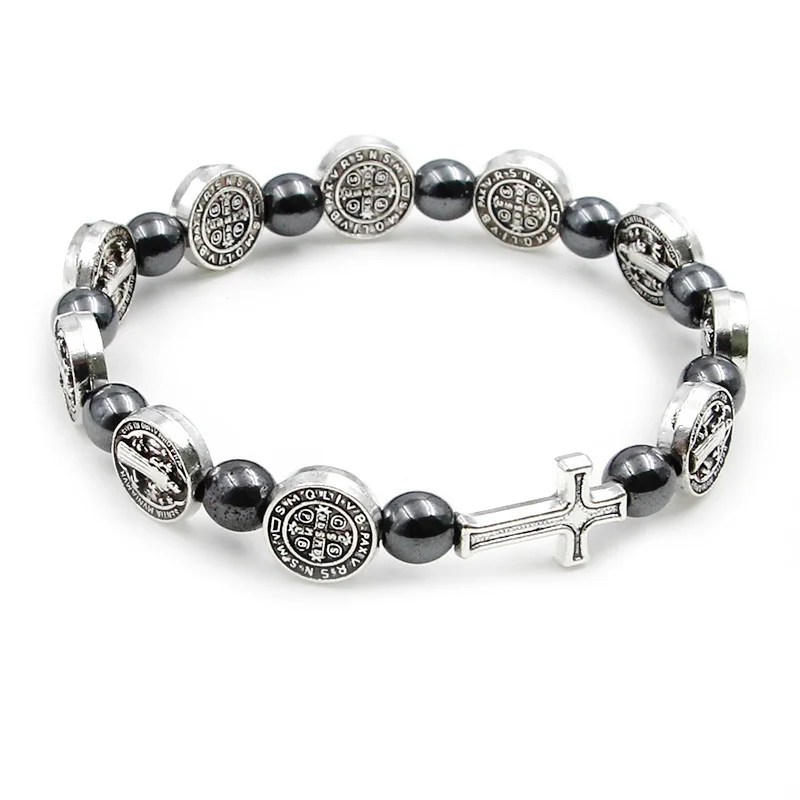 VILLWICECatholicRosaryBraceletSt.BenedictMedalCrossPrayerBraceletsHematiteBeadsReligionJewelryAccessories-AliExpress36