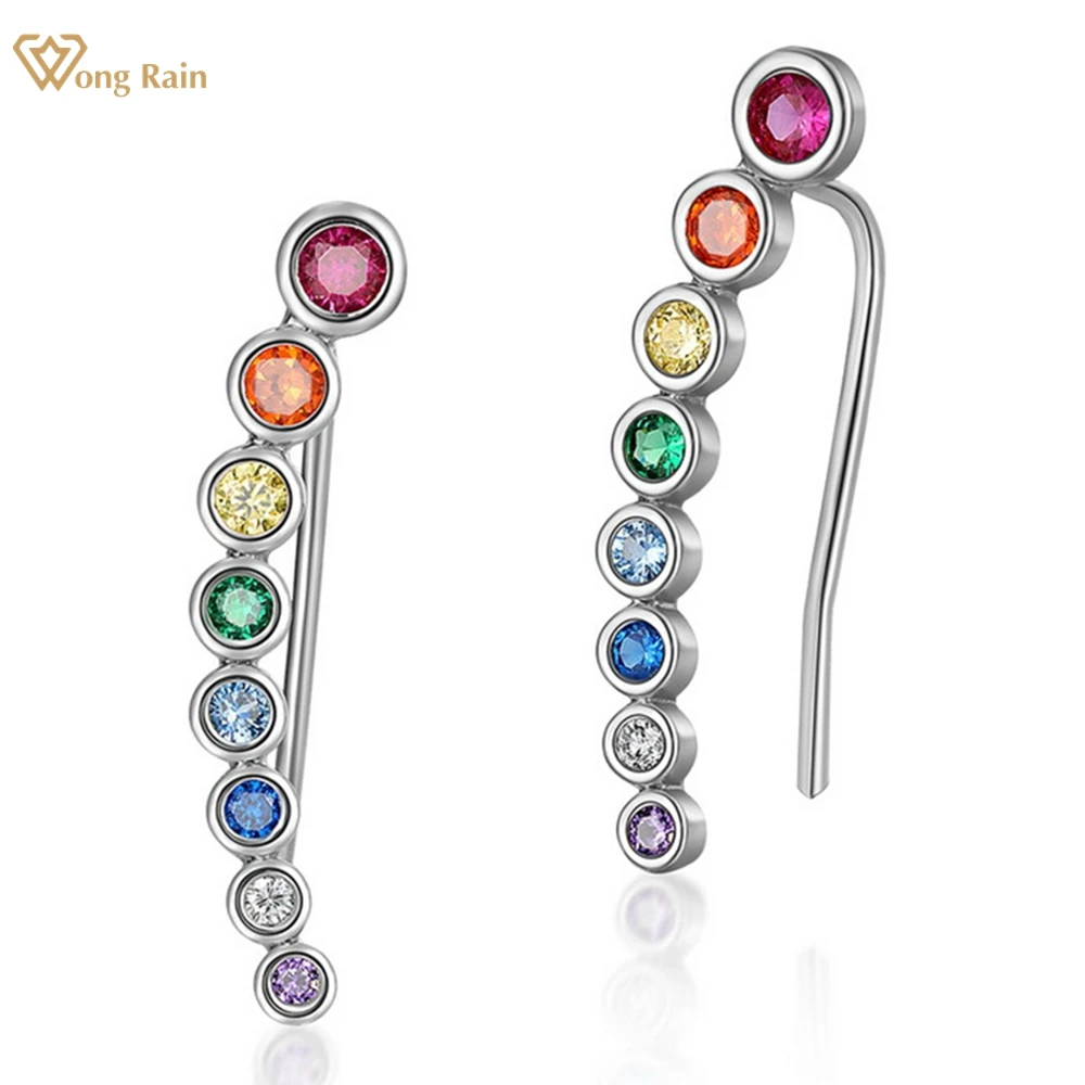 

Wong Rain 100% 925 Sterling Silver Round Cut Colorful Lab Sapphire Gemstone Ear Studs Earrings Party Gifts Jewelry Free Shipping