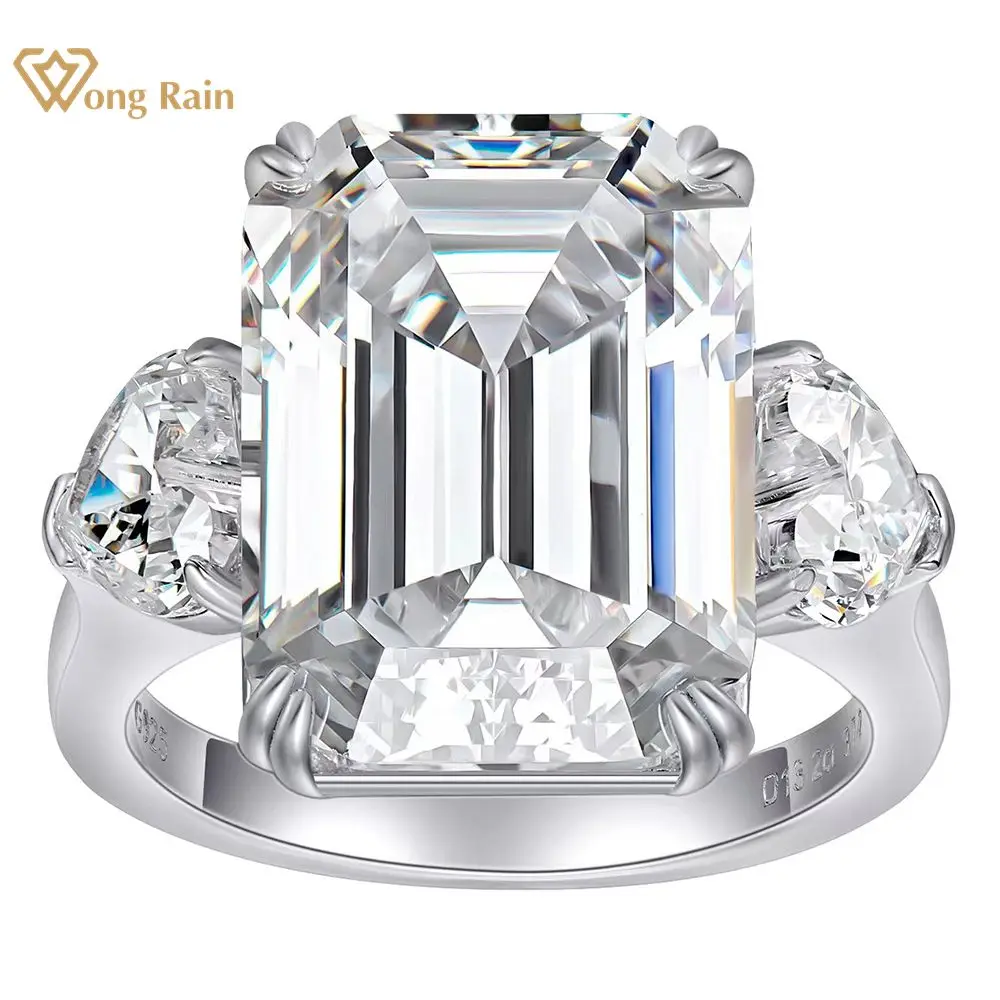 

Wong Rain 100% 925 Sterling Silver 12CT Emerald Cut Simulated Moissanite Gemstone Wedding Ring Engagement Fine Jewelry for Women