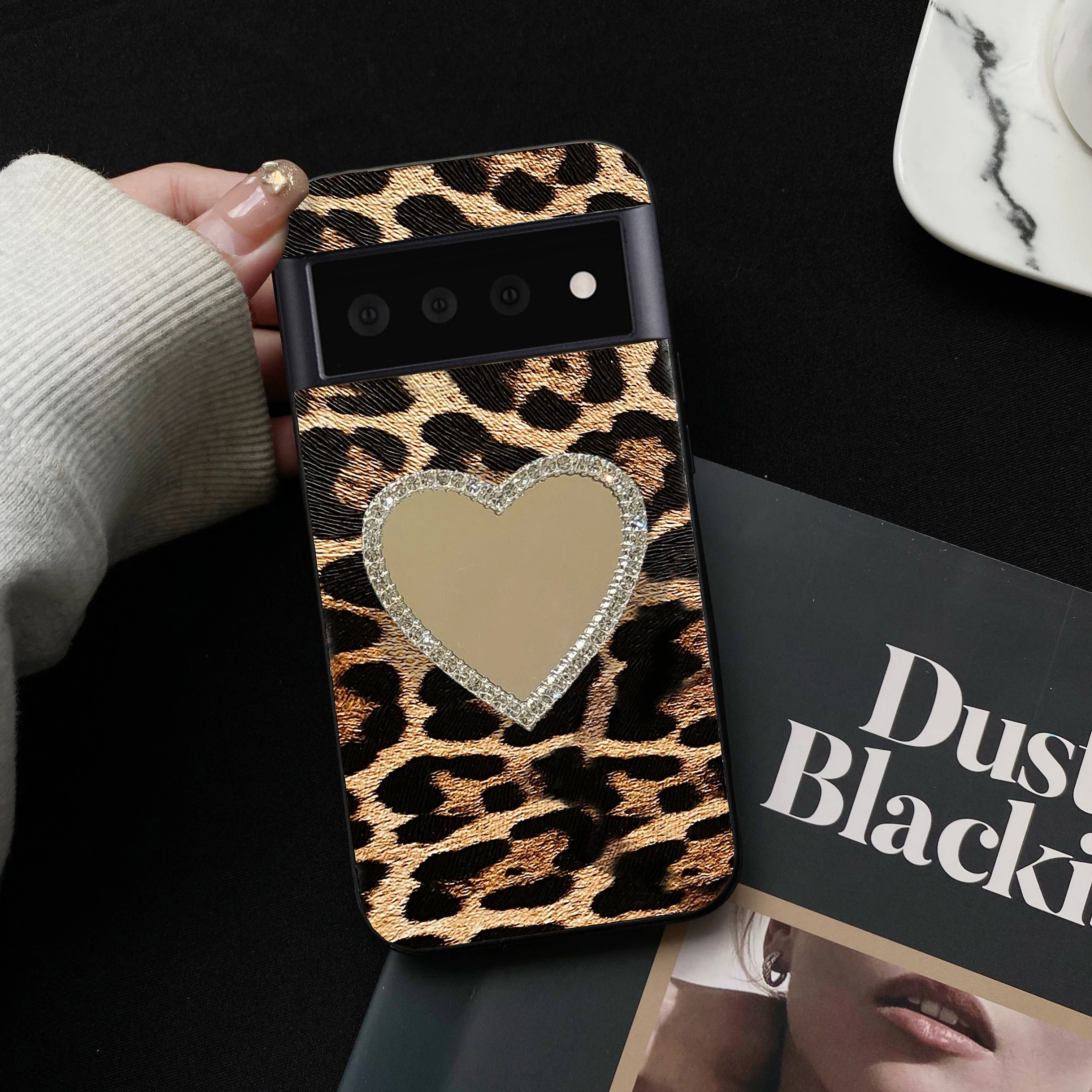 Luxury Leopard Heart Mirror Phone Case - Soft TPU Cover